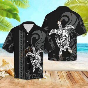 Turtle Hawaiian Shirts Unique Design Print Shirt Back and White Men Women S-5XL